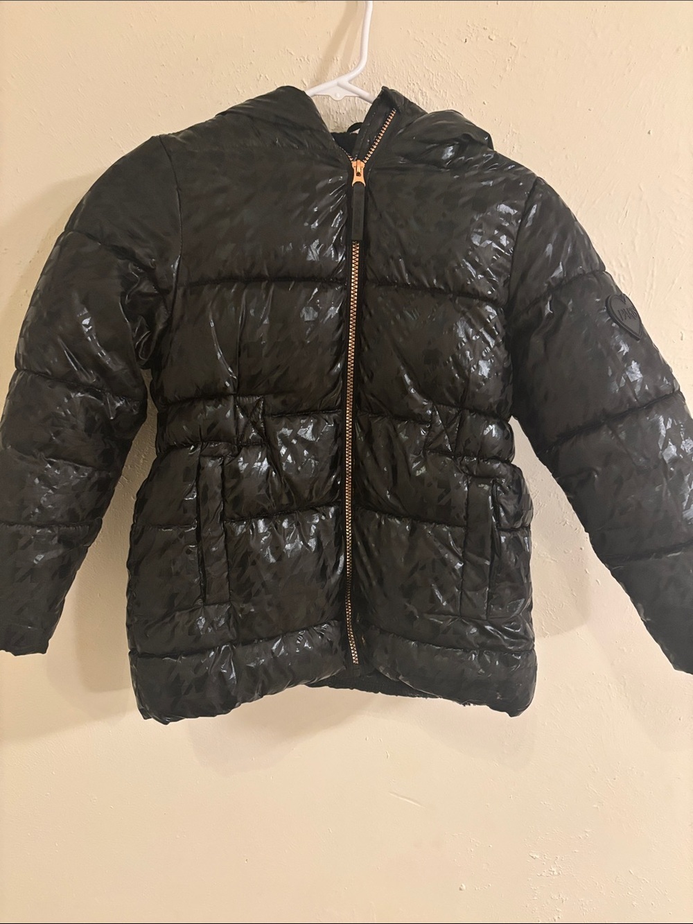 Paris Hilton Black Shiny Quilted Puffer Jacket with Hood